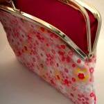 Pink Coin Purse With 2 Compartment Metal Frame..