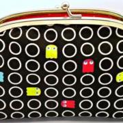 Retro coin purse, 80s pacman arcade game frame wallet black and red polka dots - geek