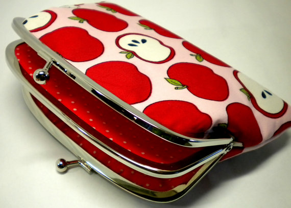 Unique Coin Purse, Apple Blossom Frame Wallet Pink And Red Polka Dots - Kitsch